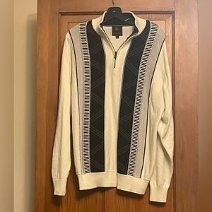 F/X Fusion Men’s 1/4 Zip Vintage Sweater Size Lg - Cream/Black/Gray Acrylic Soft